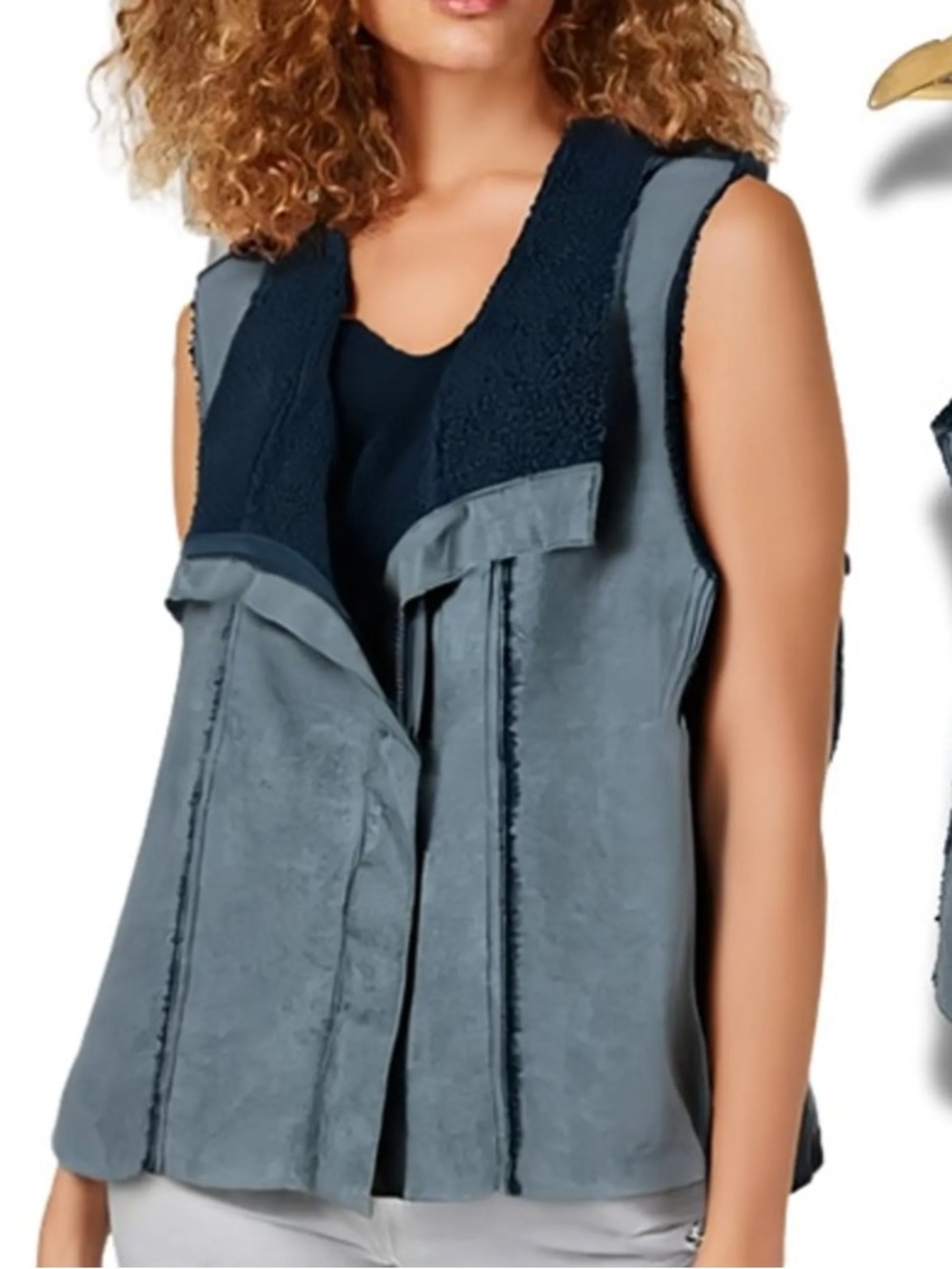 Skies Are Blue gray faux-suede asymmetrical vest